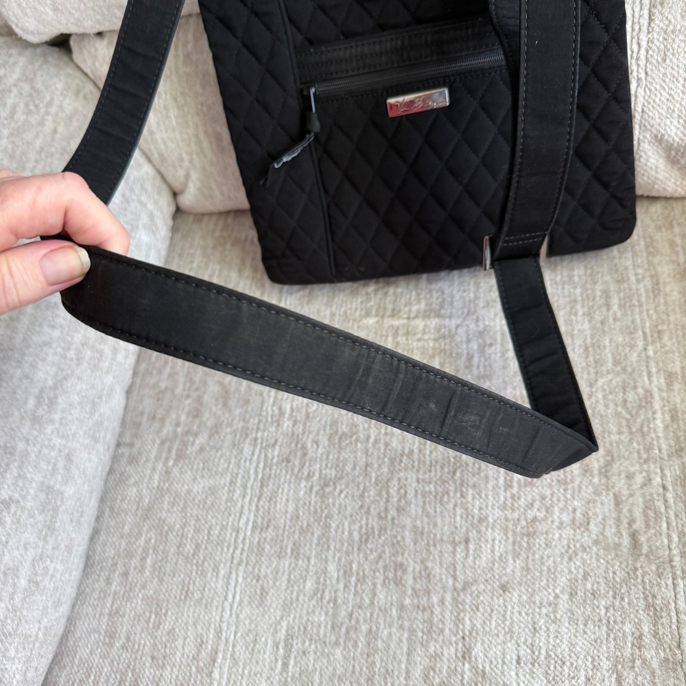 Vera Bradley Black Quilted Microfiber Hipster Crossbody Bag Leopard Lining - Picture 3 of 8